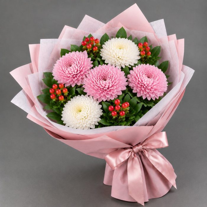 Букет из хризантем и гиперикума, фото 3